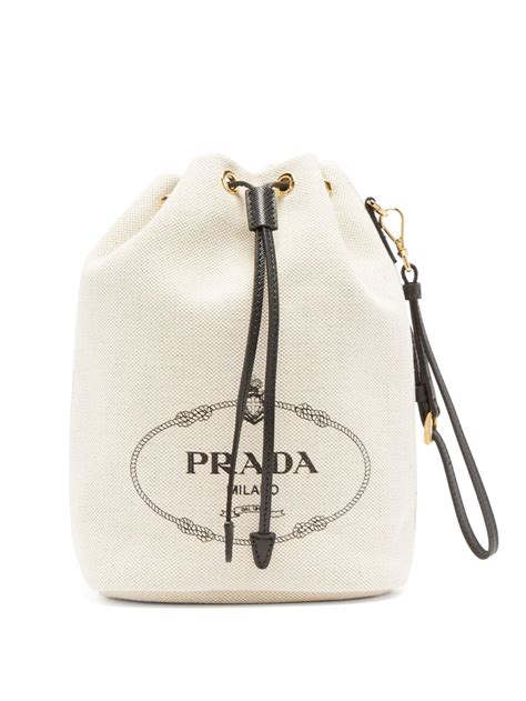 Prada Mistolino Drawstring Pouch Bag Purse Natural Canvas 